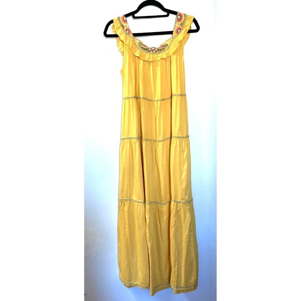 NWT Max Studio Womens Yellow Embroidered Floral Maxi Dress Medium - Picture 2 of 5